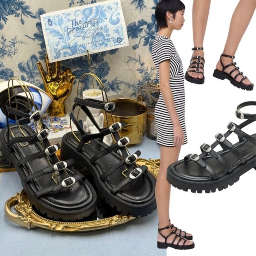 🆕 MARC JACOBS 🧿 NWOB The Kiki Gladiator Sandals, Black Leather - Sz 9M